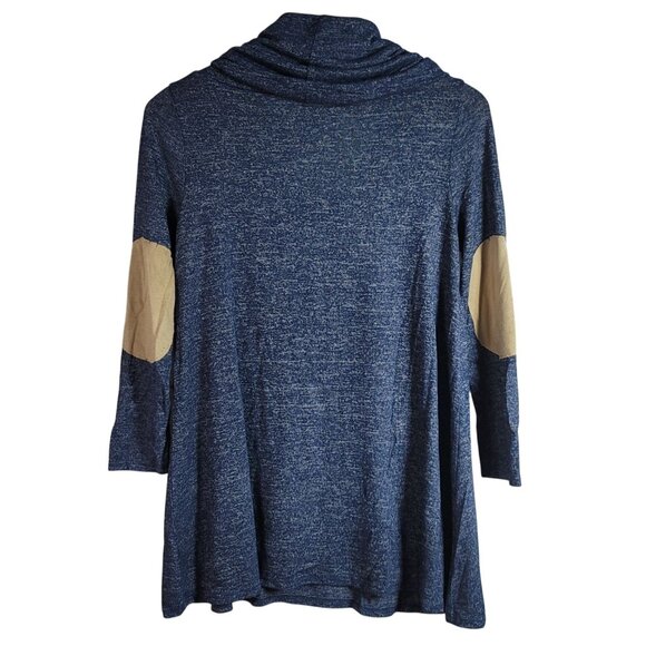 Lara Fashion Tunic Top Blue Small Medium Elbow Patches Long Sleeve Cowl Neck - Picture 4 of 8